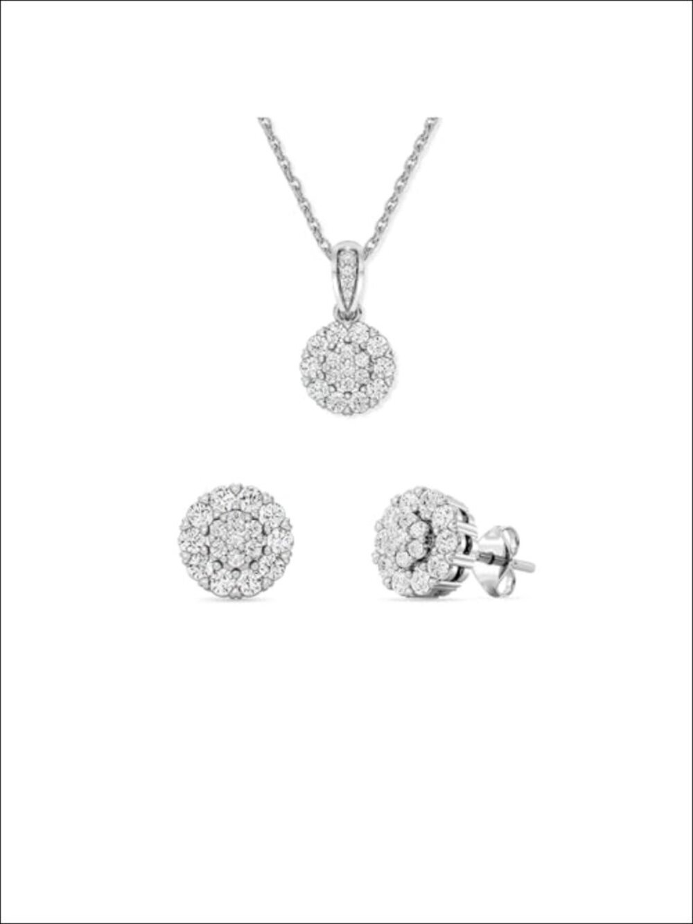 Lab-Grown Diamond Necklace & Earring Set, 925 Sterling Silver, 1 CTTW, Round,